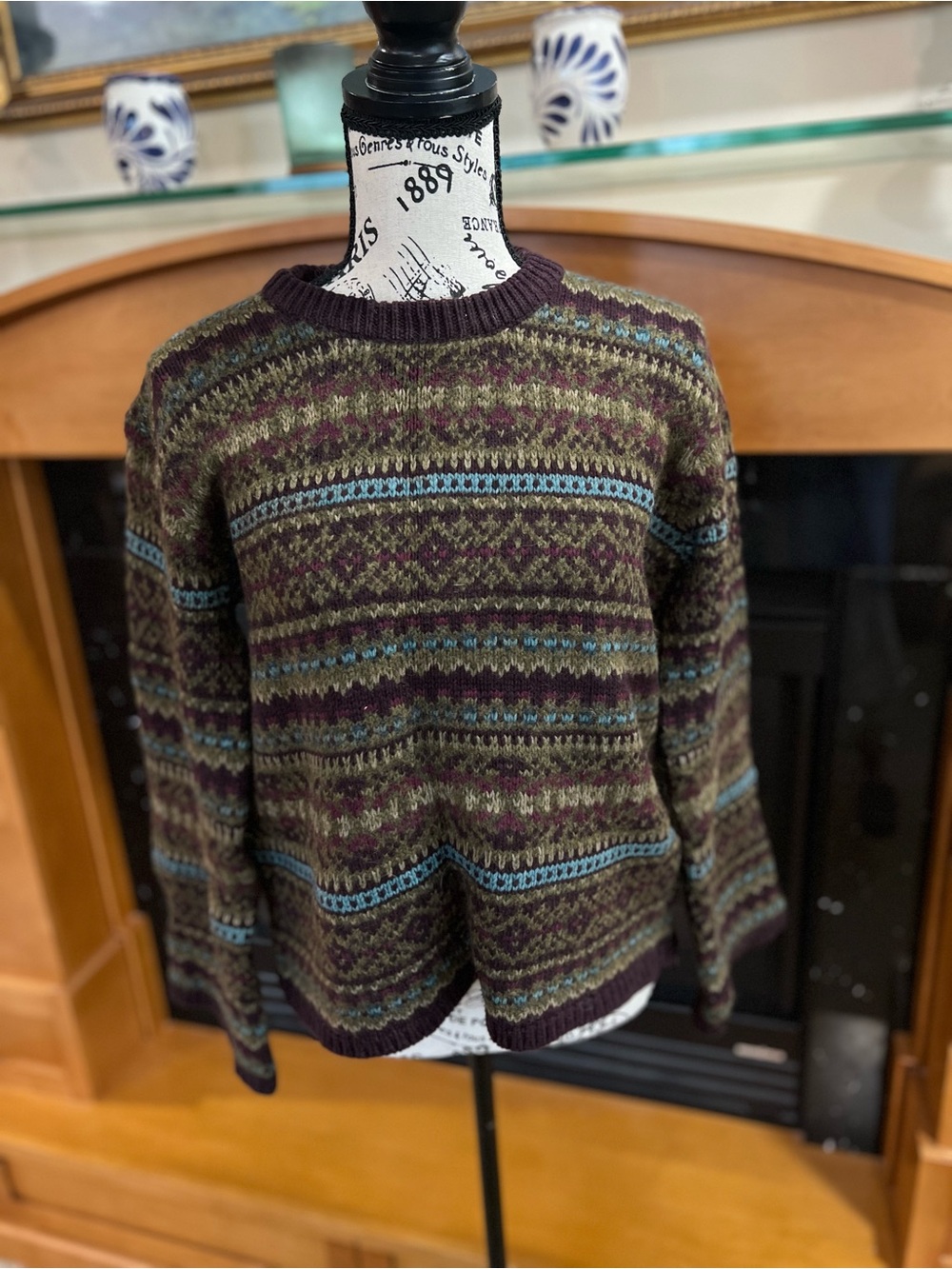 Polo by Ralph Lauren Olive, Burgundy & Blue Fair Isle Crewneck Sweater